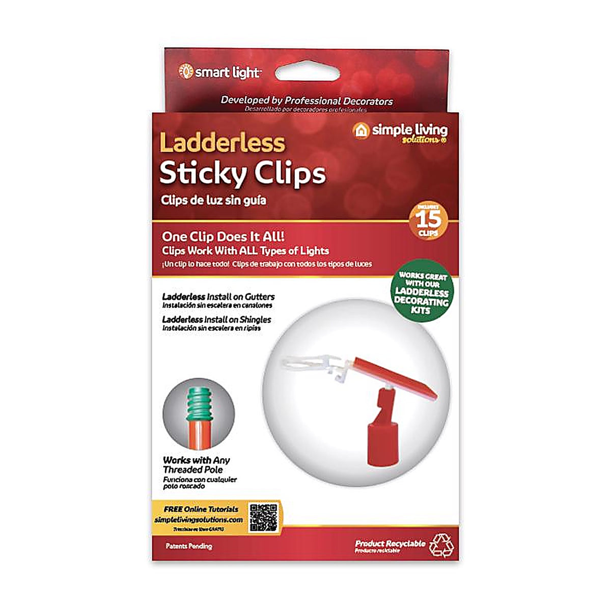 Simple Living Solutions - 713415 - Ladderless Sticky Clips 15 Pack