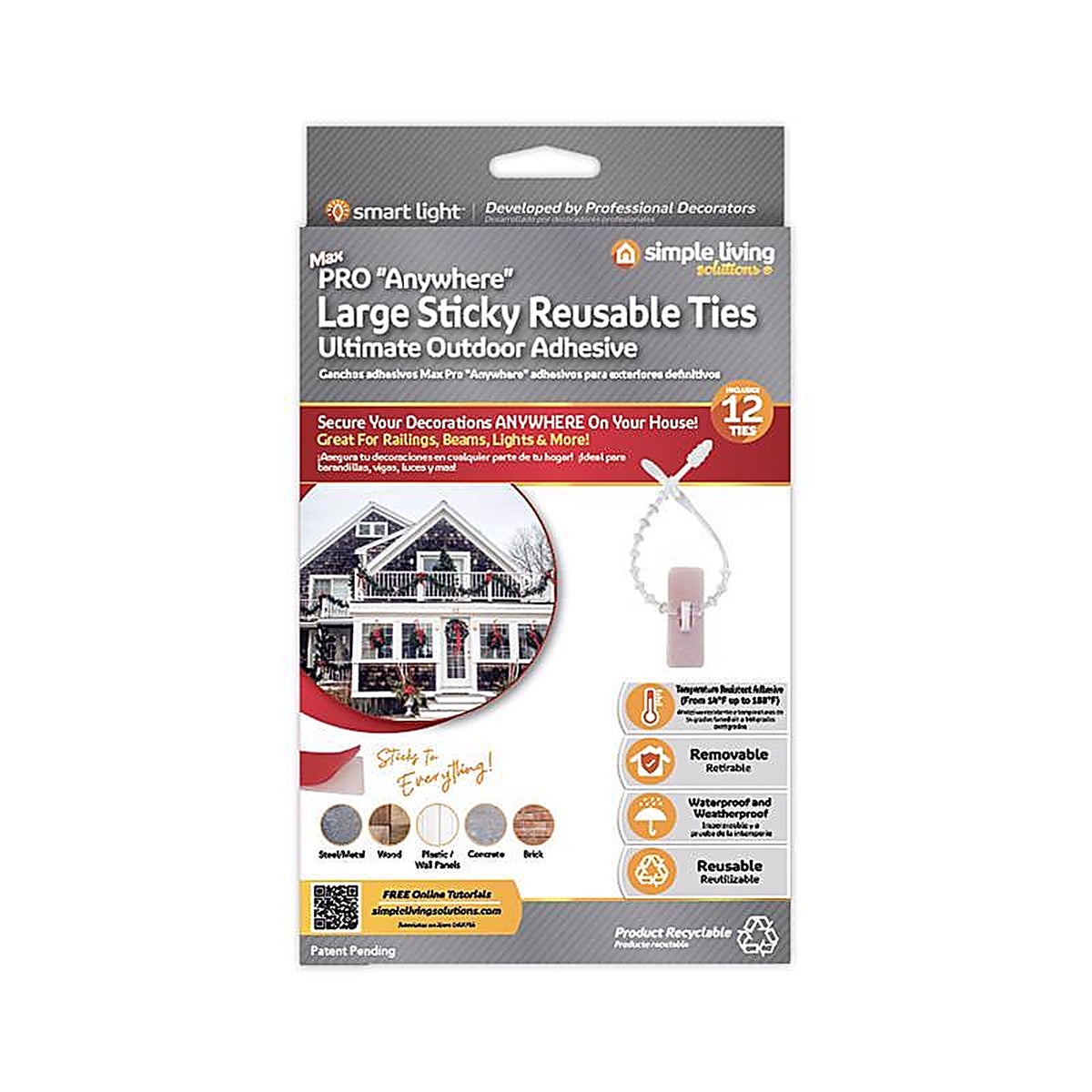 Simple Living Solutions - 737012 - Max Pro Large Sticky Reusable Ties 12 Pack
