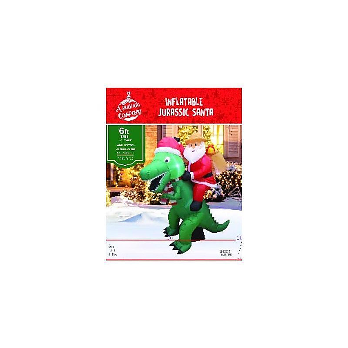 A Holiday Company - CH19088-180 - Jurassic Santa LED Dinosaur with Santa 6 Ft. Inflatable