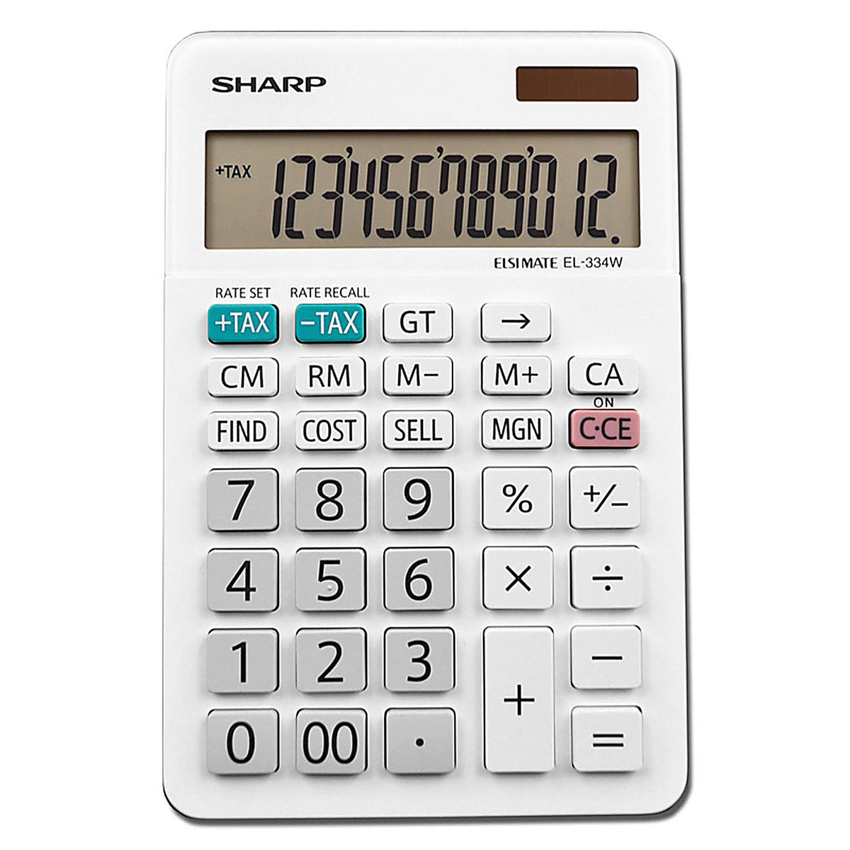 Sharp - EL-334WB - Elsimate White 12 Digit Solar Powered Calculator