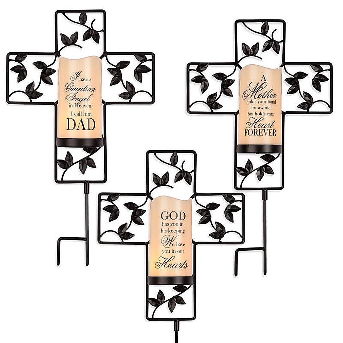 Gerson - LIT108 - Cross with Resin Candle Yard Stake 1 Pack