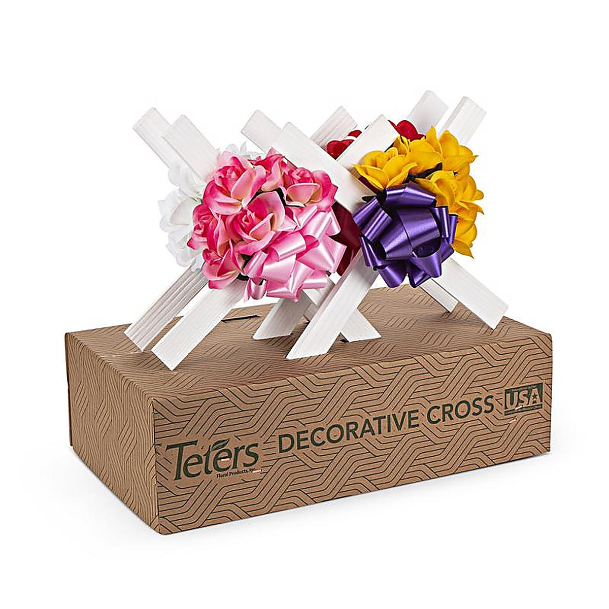 Teters - CP0416 - Cross with Bouquet Cemetery Grave Decor Wood 1 Pack