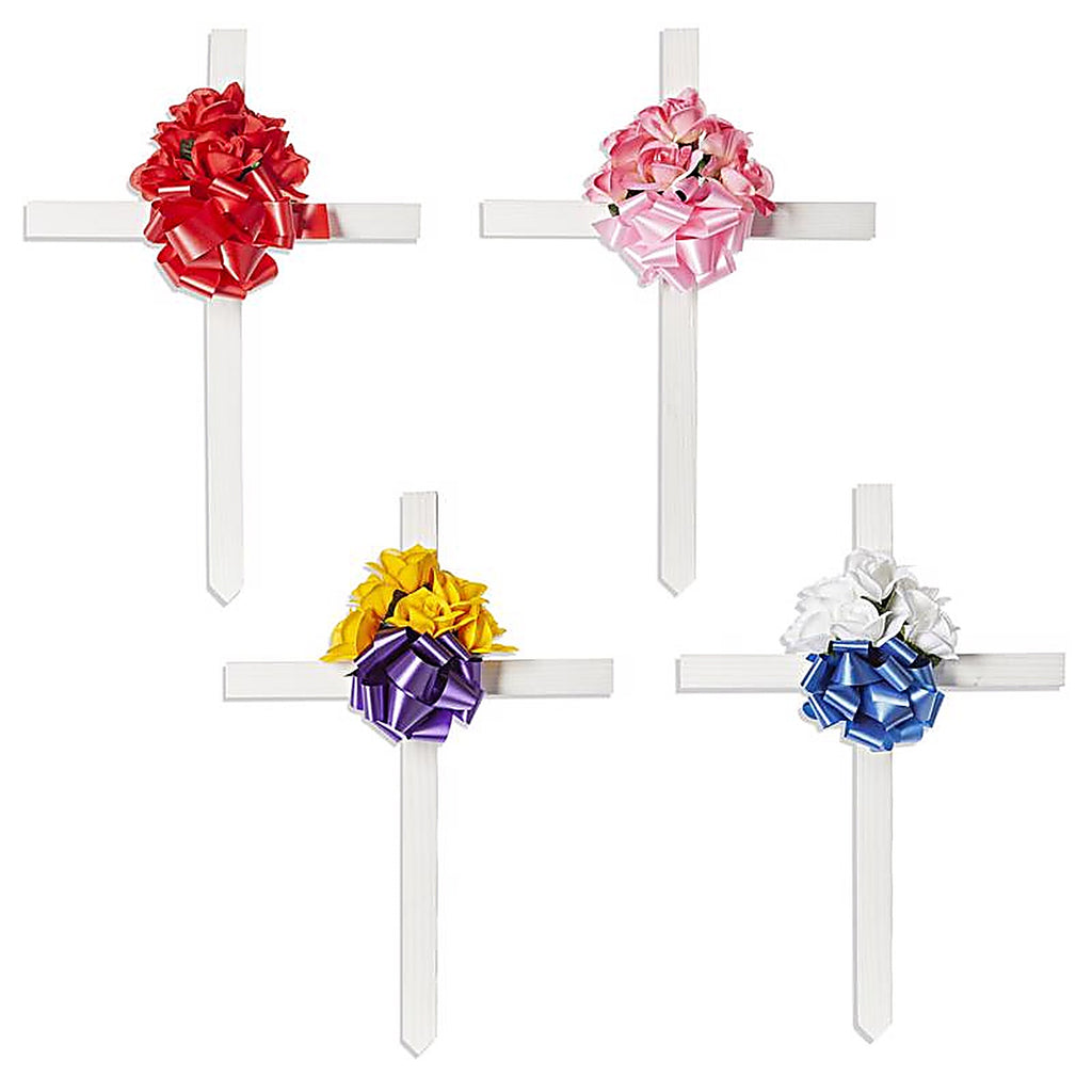 Teters - CP0416 - Cross with Bouquet Cemetery Grave Decor Wood 1 Pack