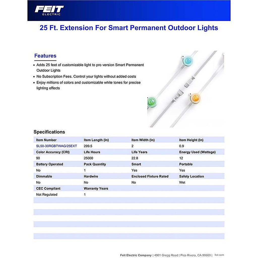 Feit - SL5030RGBWAG25E - Starter Kit LED Smart-Enabled Permanent Color Changing String Light Extension Multicolored 25 F