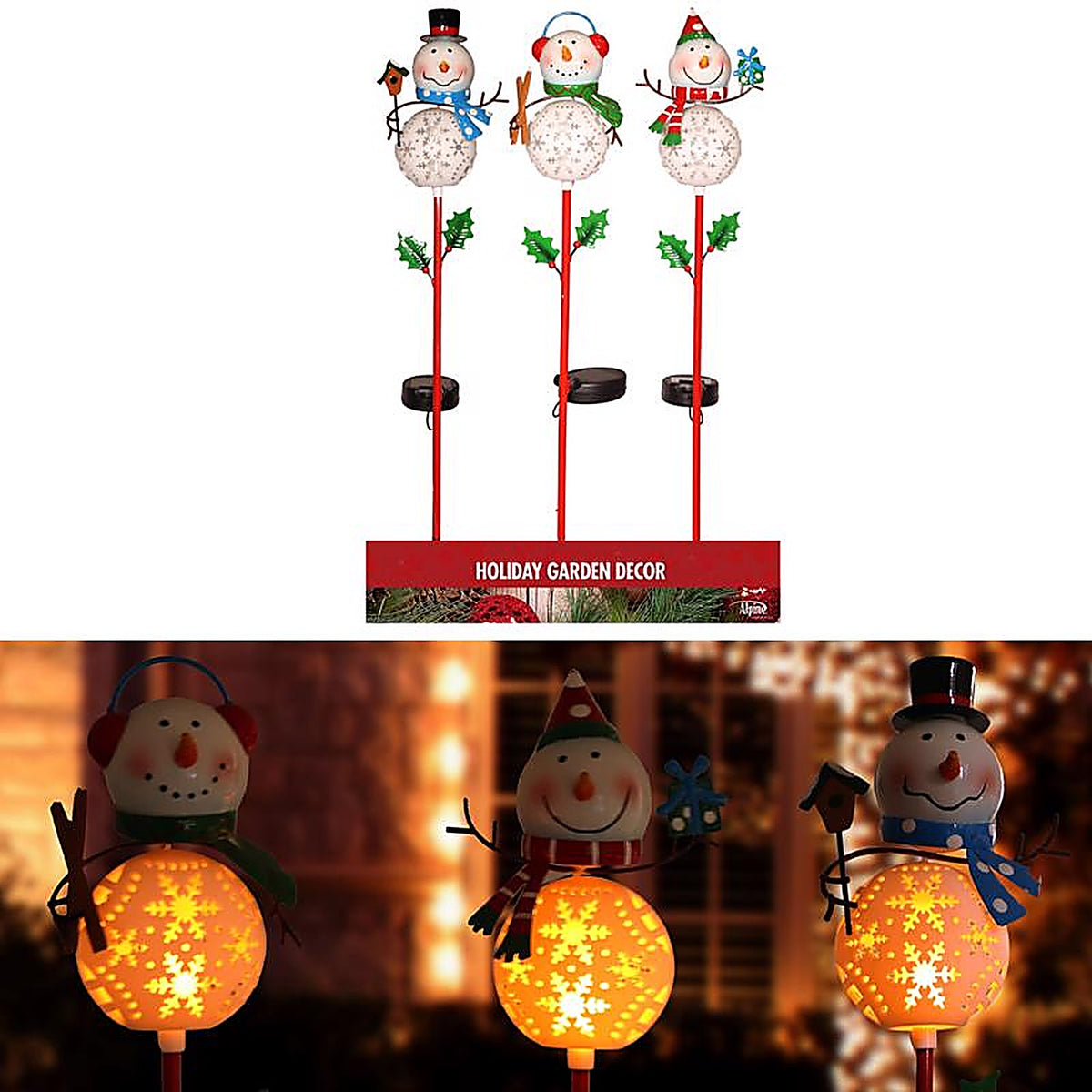 Alpine - RGG596A - LED Solar Snowman Christmas 36 In. Garden Stake