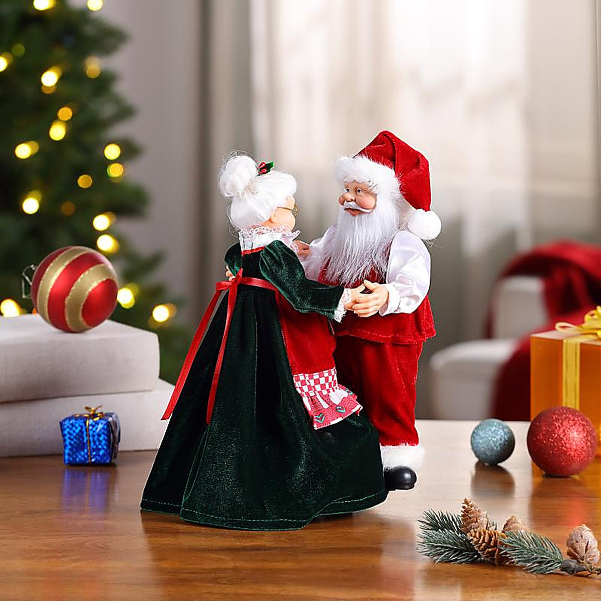 Mr. Christmas - 12449AC - Multicolored Really Dancing Santa and Mrs. Musical Animated Decor 12 In.