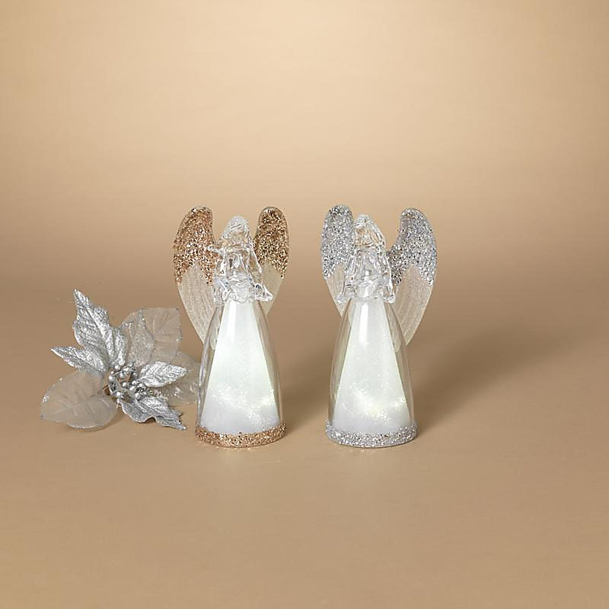 Gerson - 2695540 - Gold/Silver Lighted Spinning Water Globe Angel Table Decor 7 In.