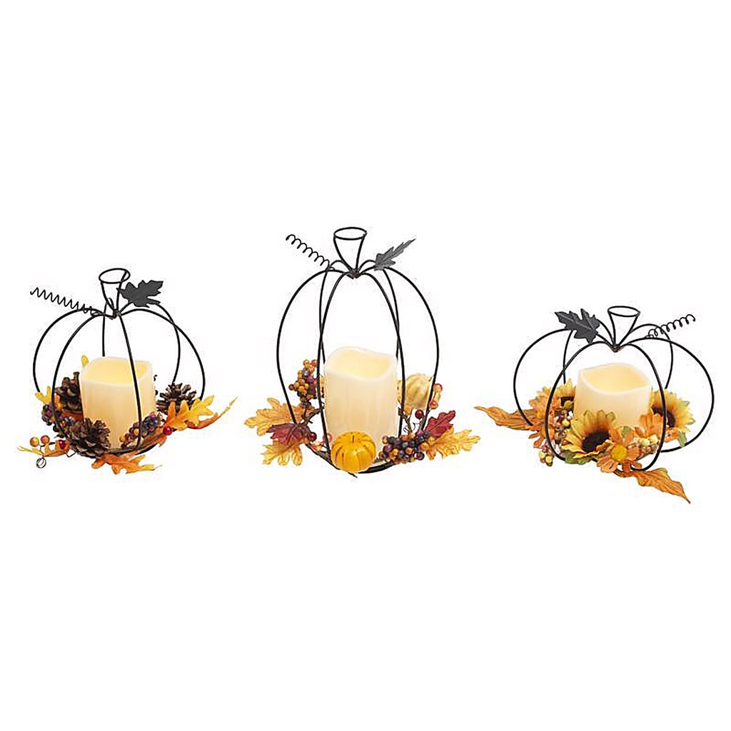 Gerson - 2732920 - 9 In. Harvest Pumpkin & LED Candle Fall Decor