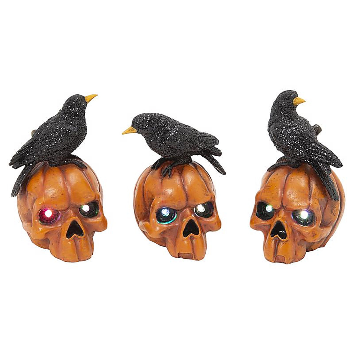 Gerson - 2694870 - 6 In. Pumpkin Skull with Crow Fall Decor