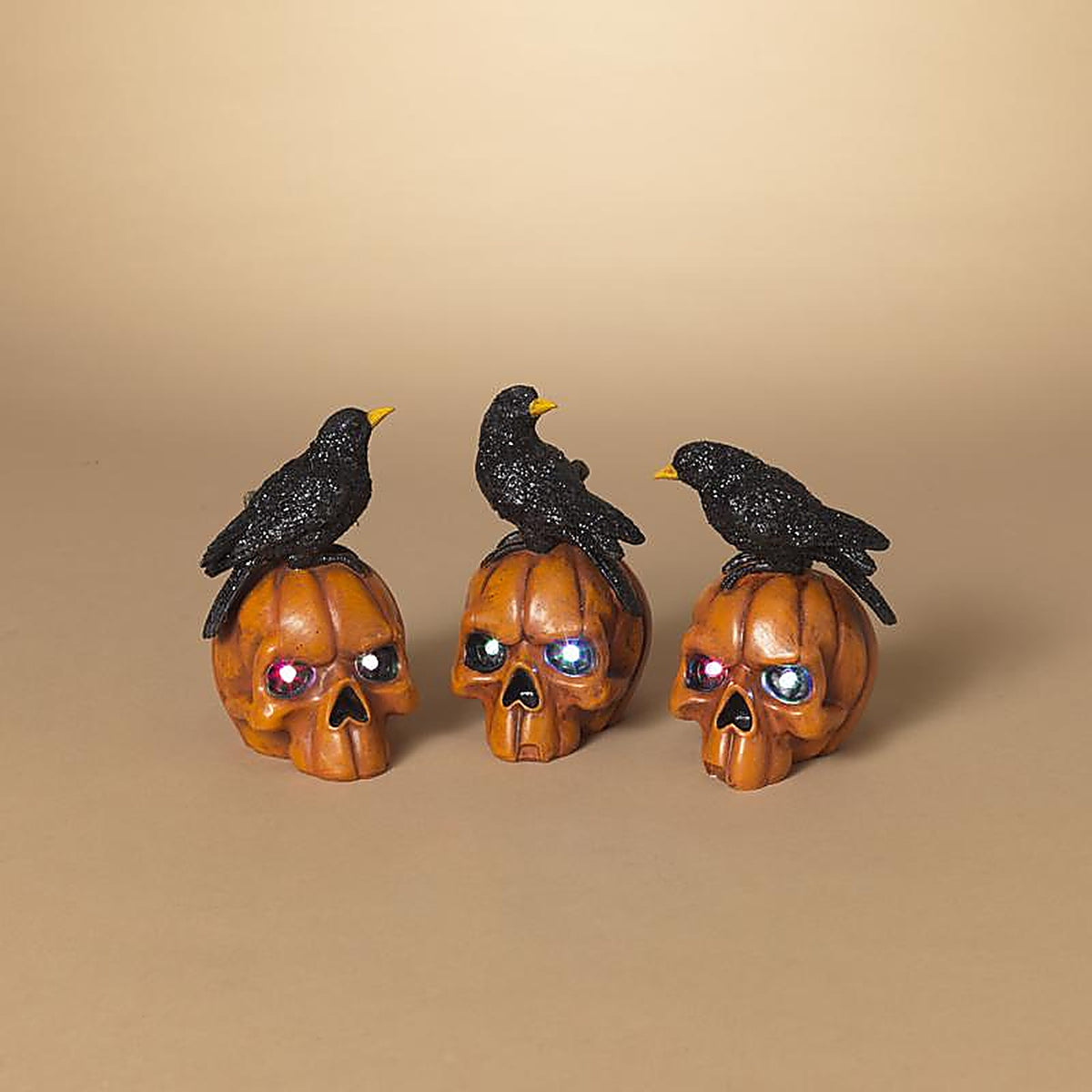 Gerson - 2694870 - 6 In. Pumpkin Skull with Crow Fall Decor