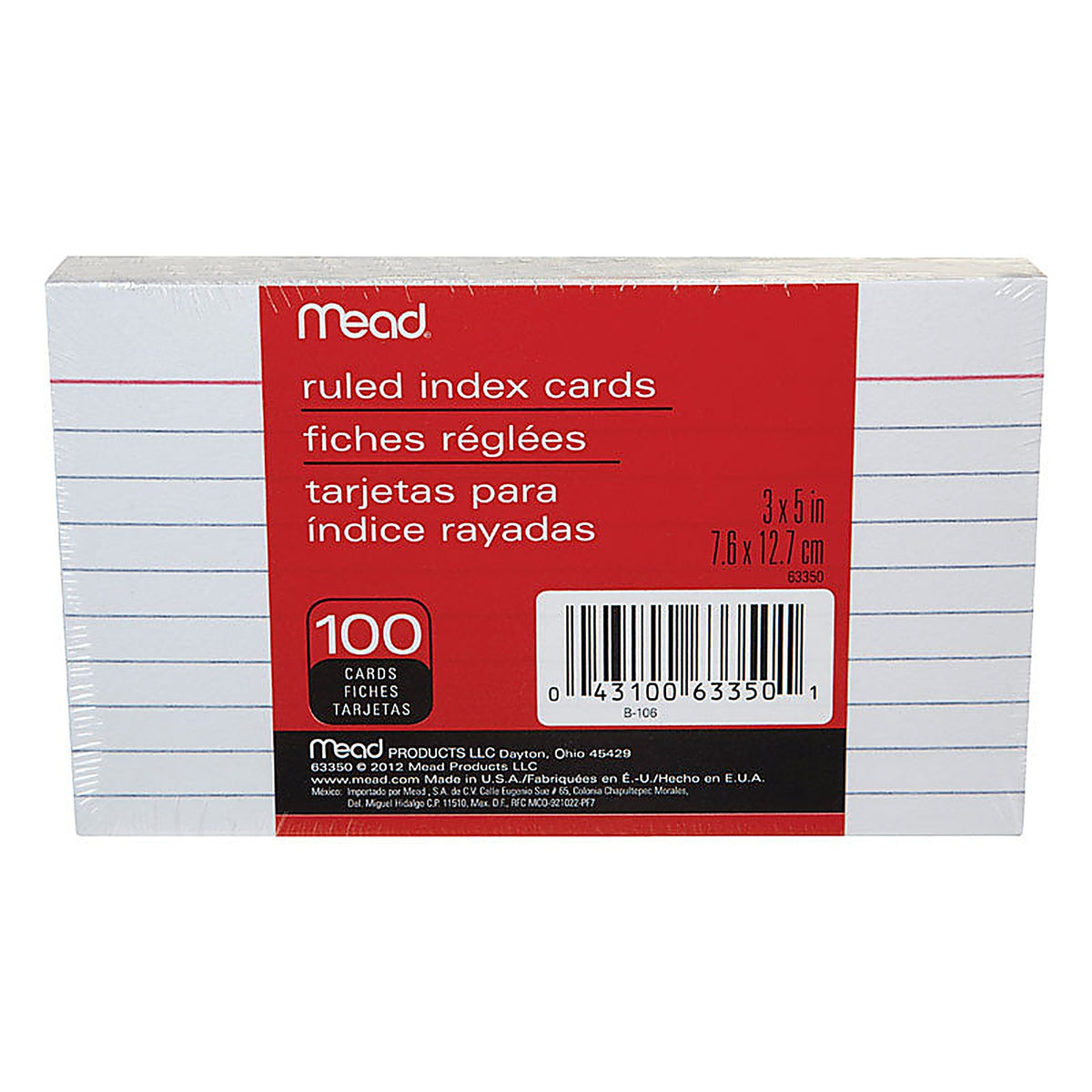 Mead 63350 5 in. W x 3 in. L Ruled Index Cards 100 count