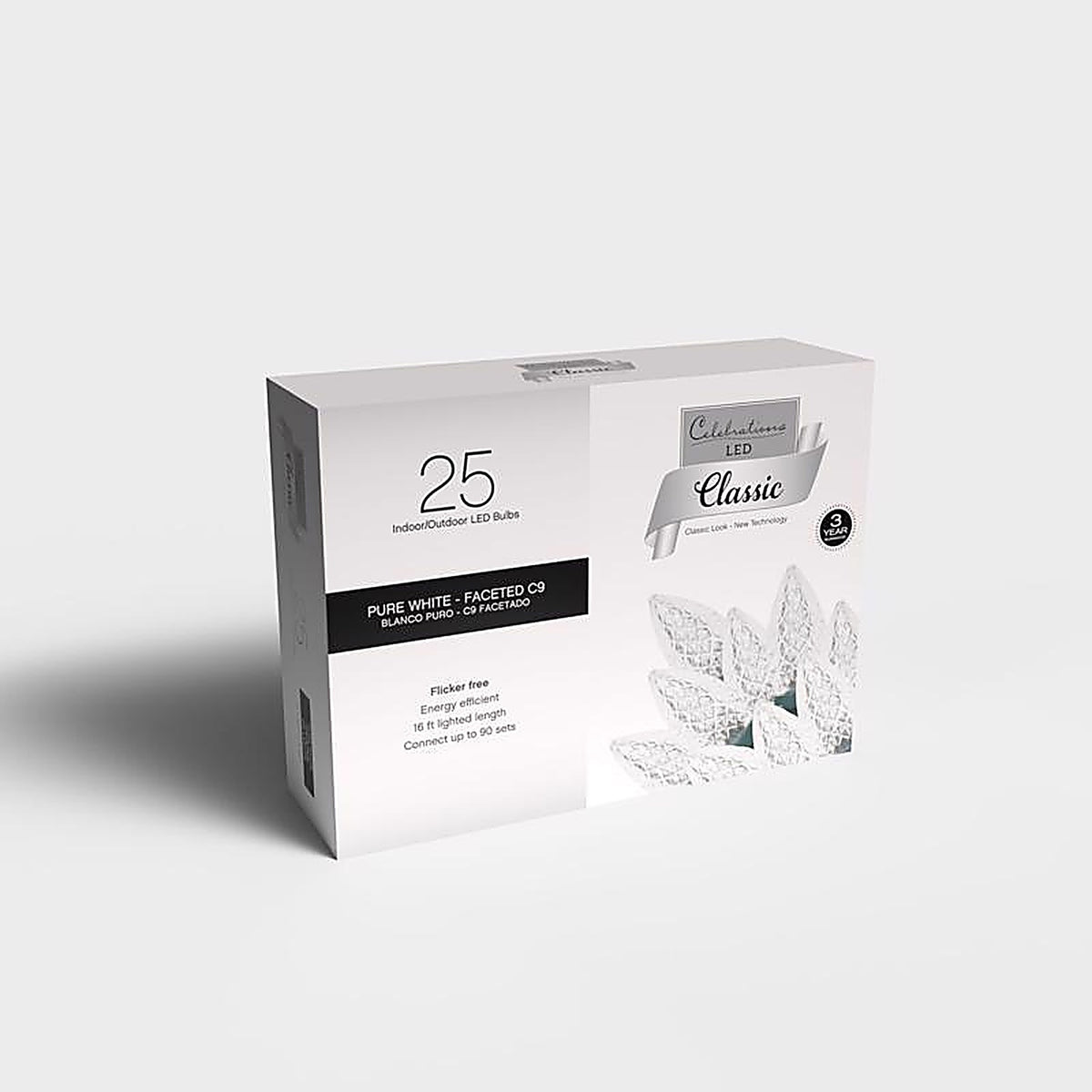 Celebrations - 11-06015A - Classic LED C9 Pure White 25 CT String Christmas Lights 16 Ft.