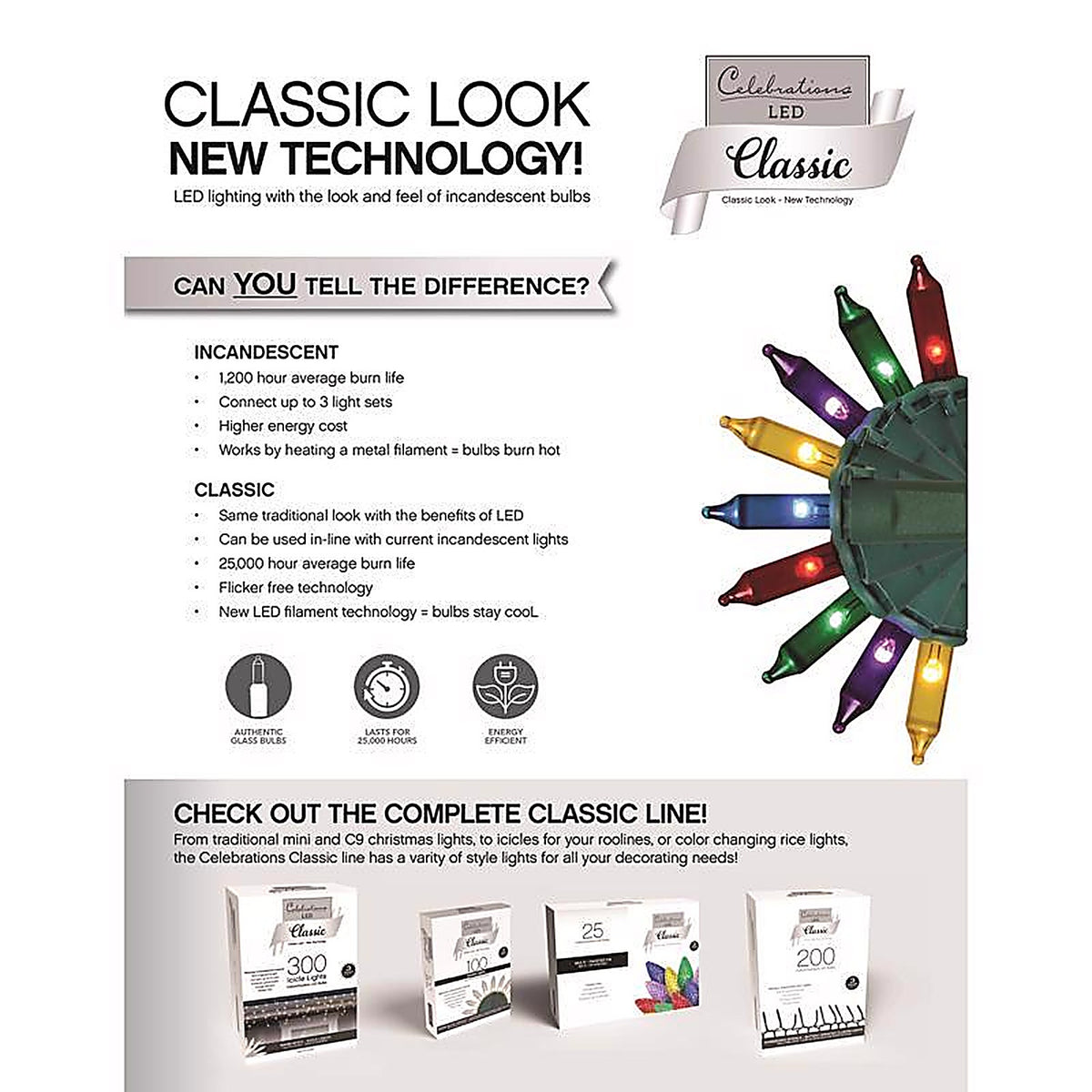 Celebrations - 11-06018A - Classic LED C9 Multicolored 25 CT String Christmas Lights 16 Ft.