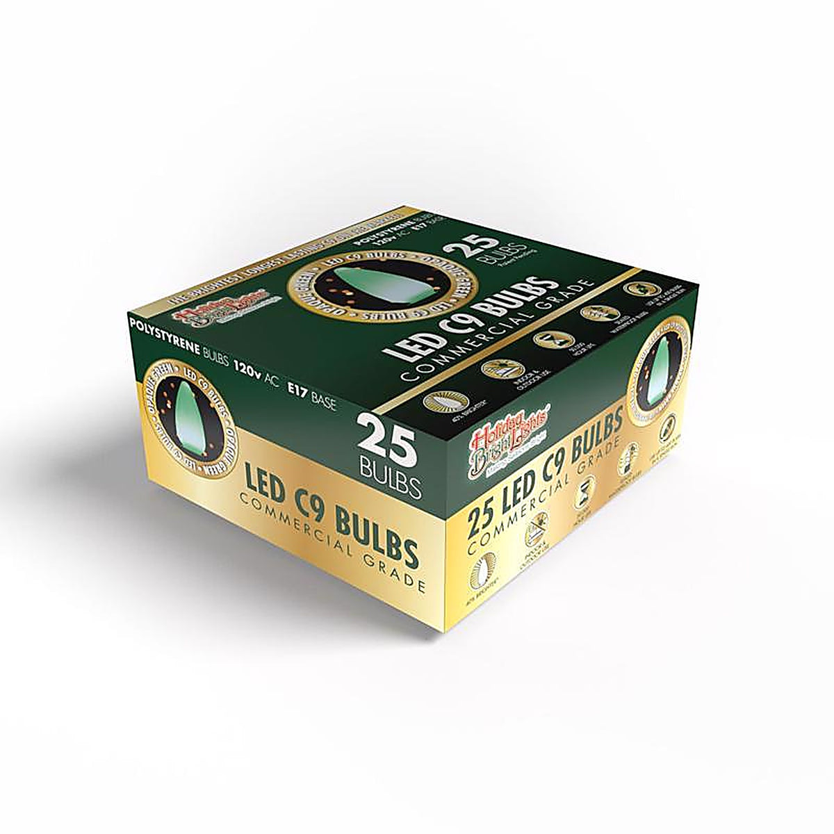 Holiday Bright Lights - 04-02023A - LED Ps C9 Green 25 CT Christmas Light Bulbs