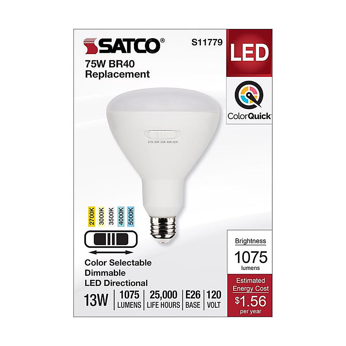 Satco - S11779 - Br40 E26 (Medium) LED Bulb Tunable White/Color Changing 75 Watt Equivalence 1 Pack