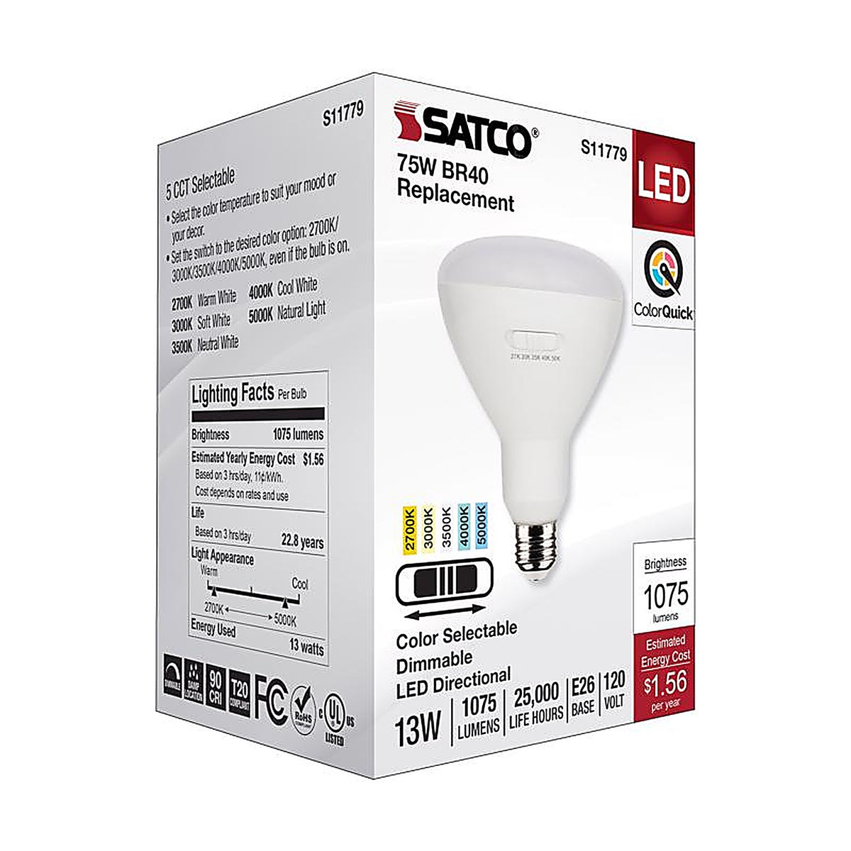 Satco - S11779 - Br40 E26 (Medium) LED Bulb Tunable White/Color Changing 75 Watt Equivalence 1 Pack