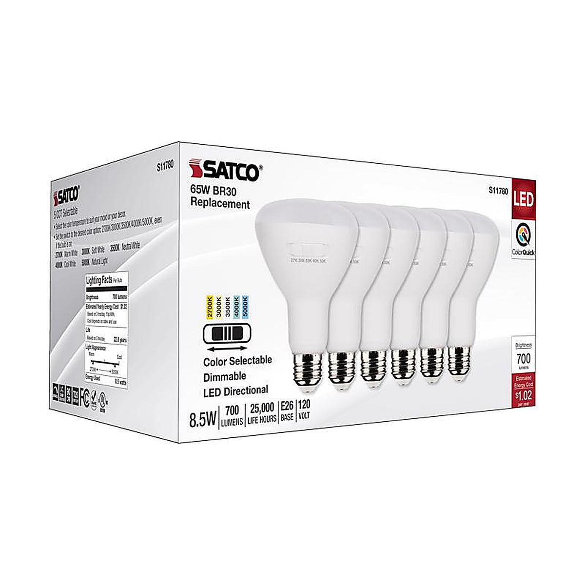 Satco - S11780 - Br30 E26 (Medium) LED Bulb Tunable White/Color Changing 65 Watt Equivalence 6 Pack