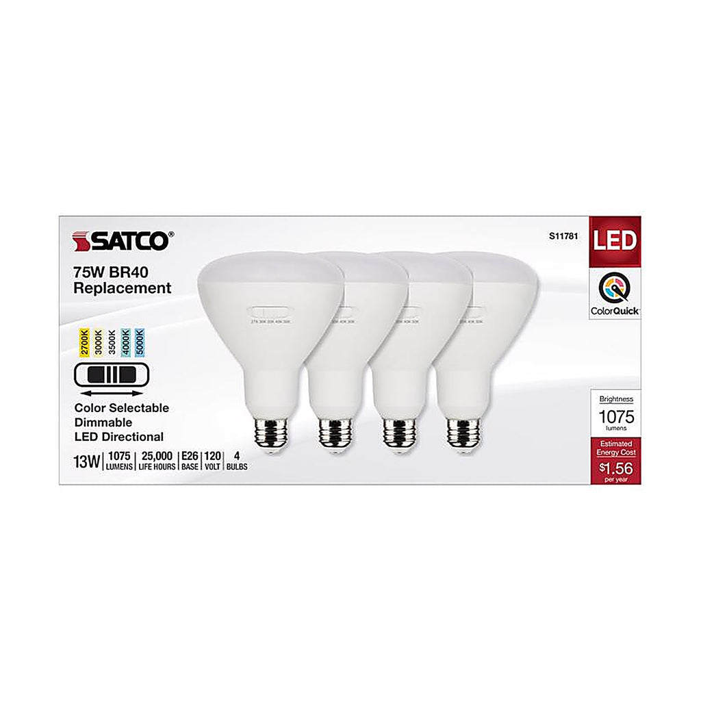 Satco - S11781 - Br40 E26 (Medium) LED Bulb Tunable White/Color Changing 75 Watt Equivalence 4 Pack
