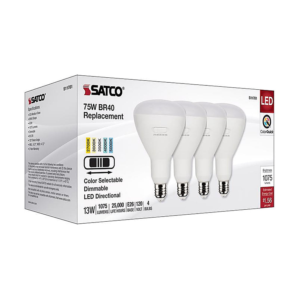 Satco - S11781 - Br40 E26 (Medium) LED Bulb Tunable White/Color Changing 75 Watt Equivalence 4 Pack
