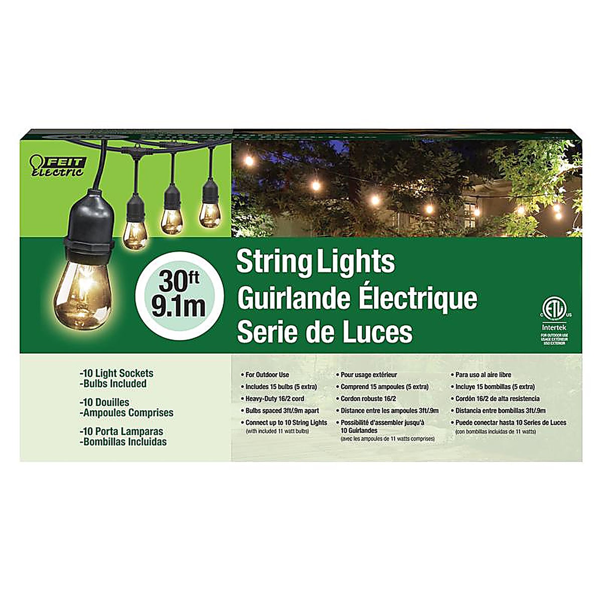 Feit - SL30-10 - Incandescent String Lights Warm White 30 Ft. 10 Lights