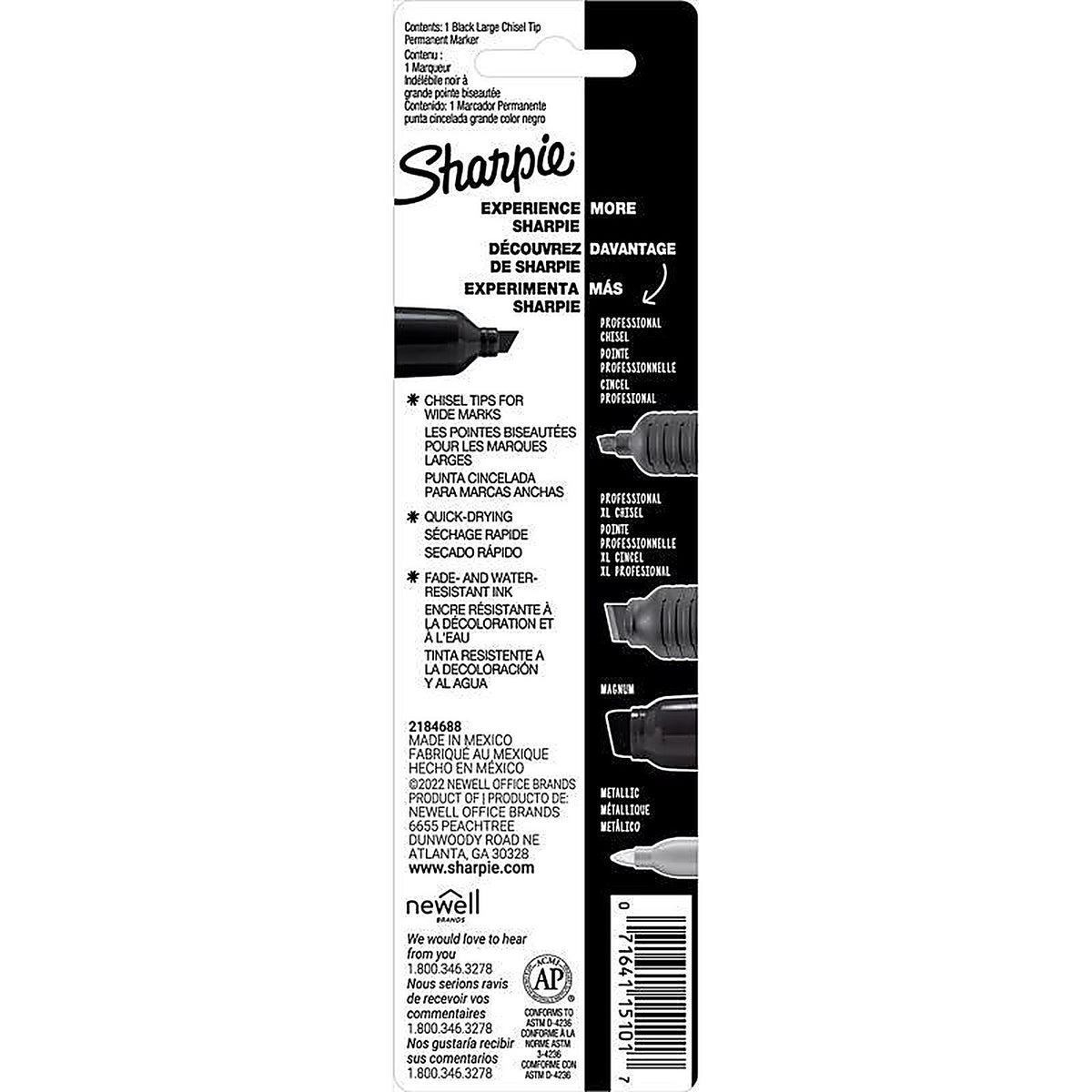Sharpie 15101 King Size Black Chisel Tip Permanent Marker 1/Pack