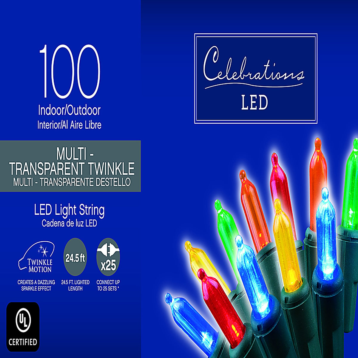 Celebrations G8234212 LED Mini Multi-color 100 count String Christmas Lights 24.75 ft.