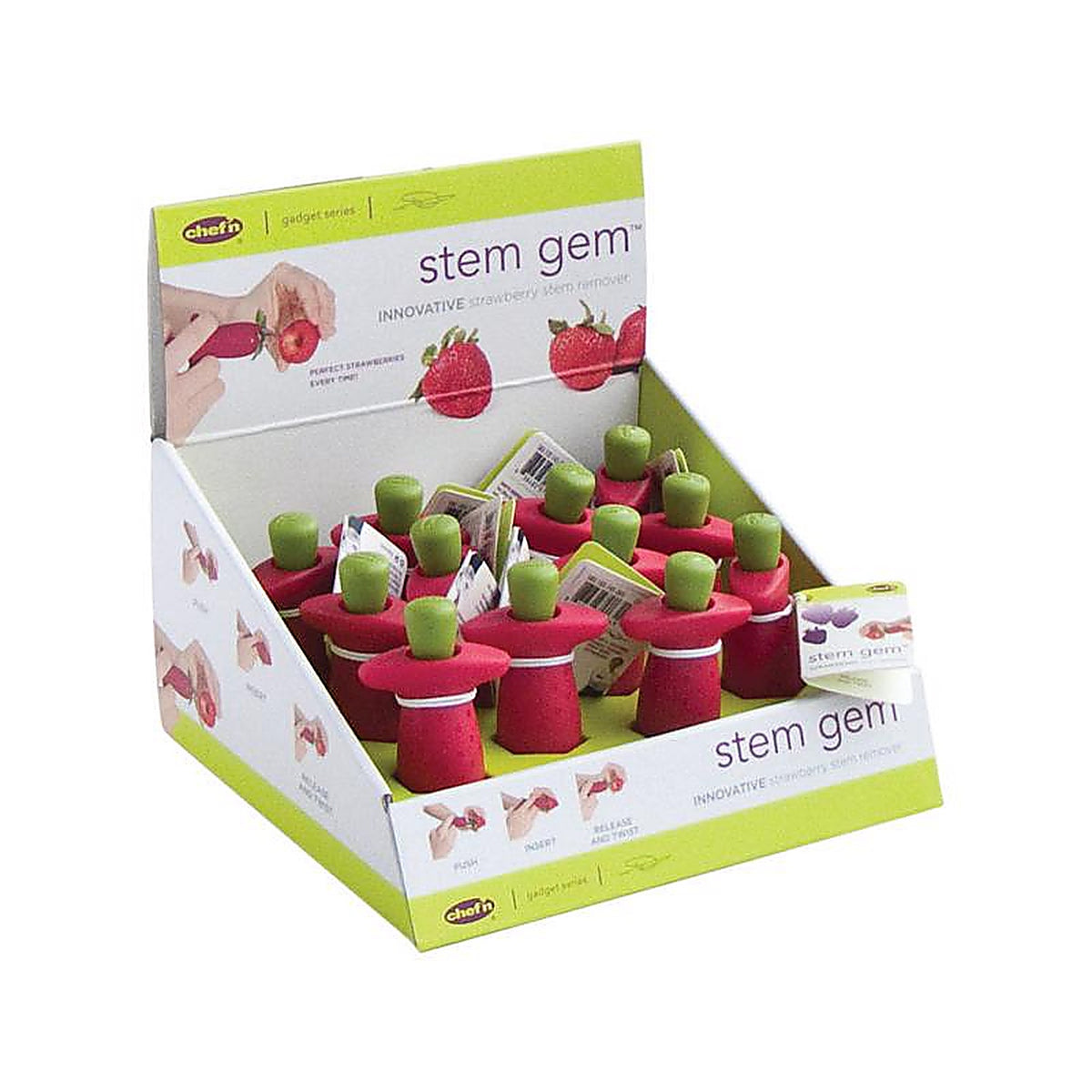 Chefn 102-145-005 Stem Gem Red/Green Stainless Steel Strawberry Stem Remover