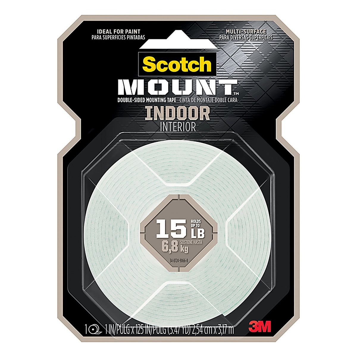 3M 314H-MED Scotch Mount Double Sided 1 in. W x 125 in. L Mounting Tape White