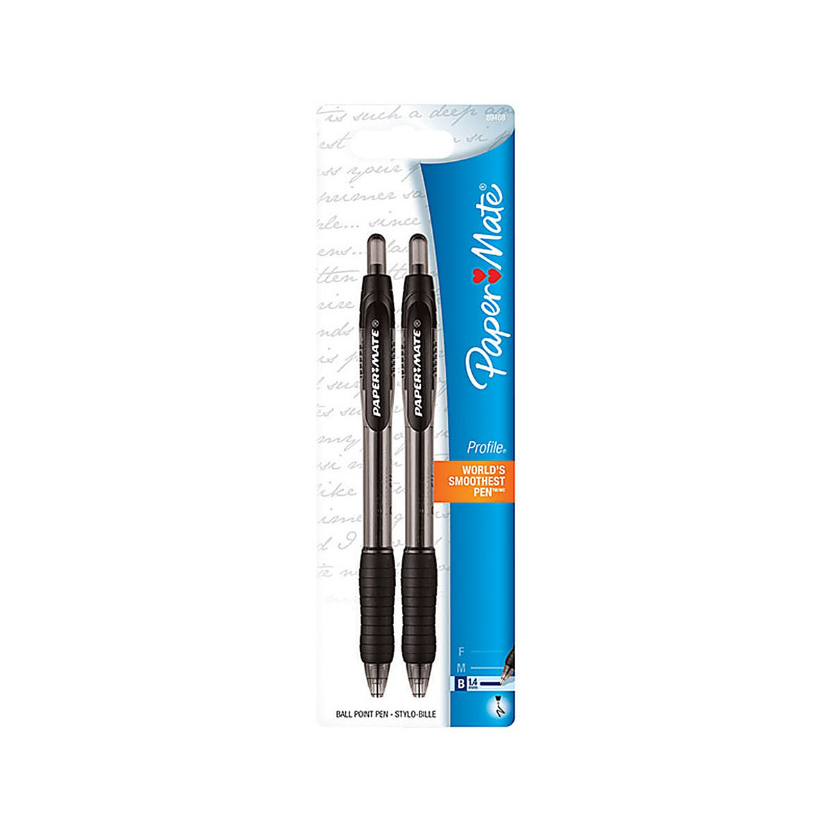 Paper Mate 89468 Profile Black Retractable Ball Point Pen 2/Pack