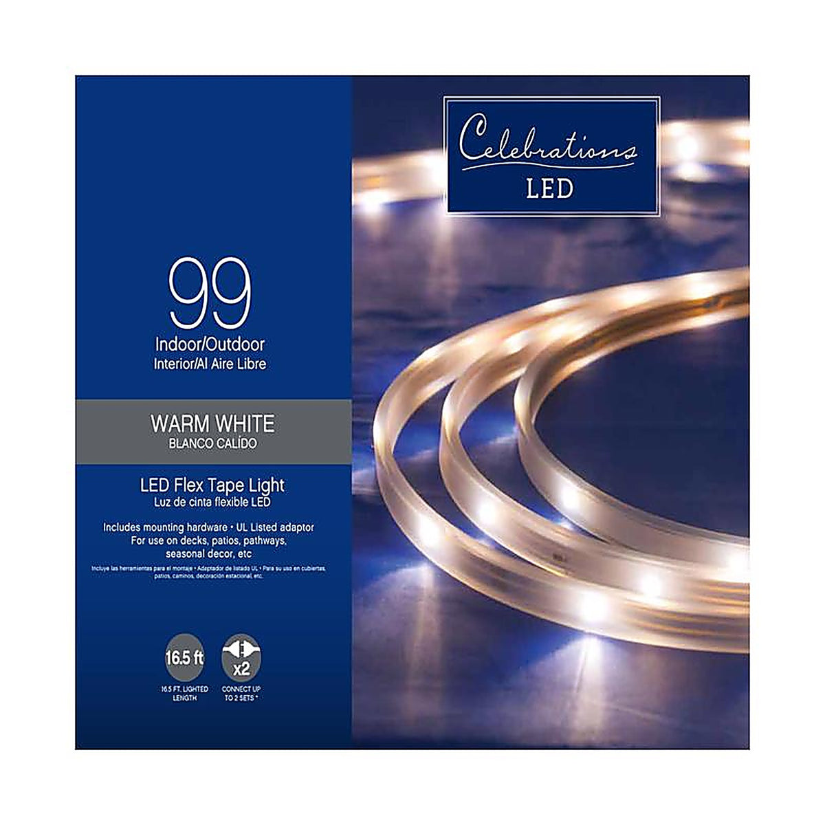 Celebrations 2T434913 LED Clear/Warm White 60 count Rope Christmas Lights 16.6 ft.