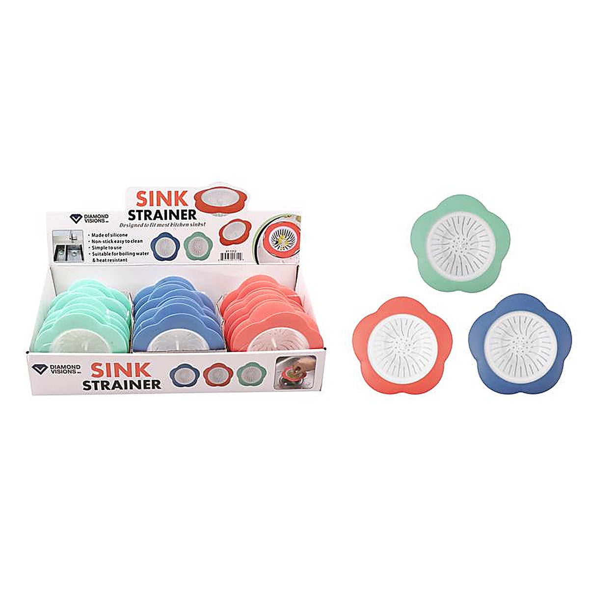 Diamond Visions 01-1312 Max Force 5 in. W x 5 in. L Assorted Colors Silicone Sink Strainer