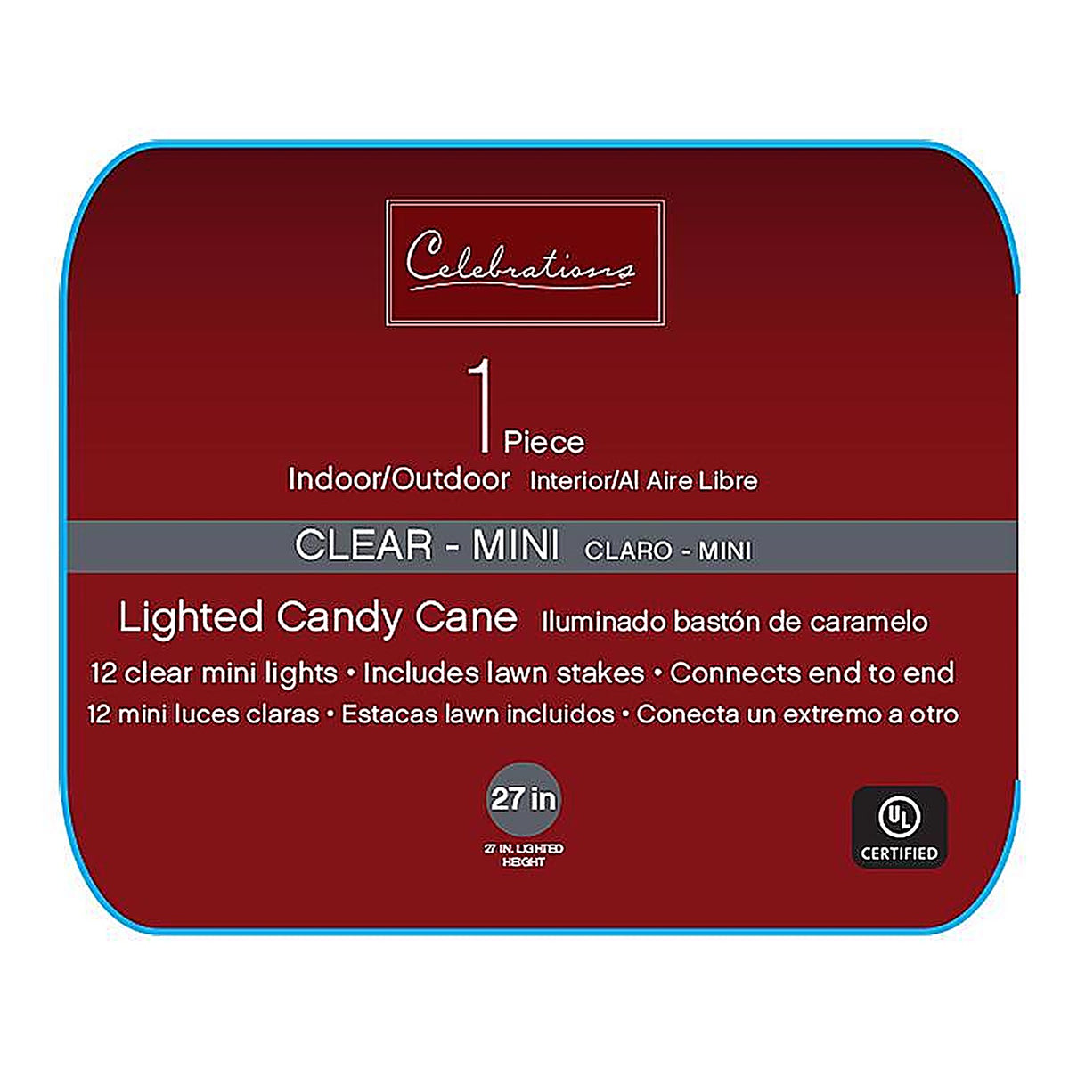Celebrations 21254-71 Clear 27 in. Pathway Decor Lighted Candy Cane