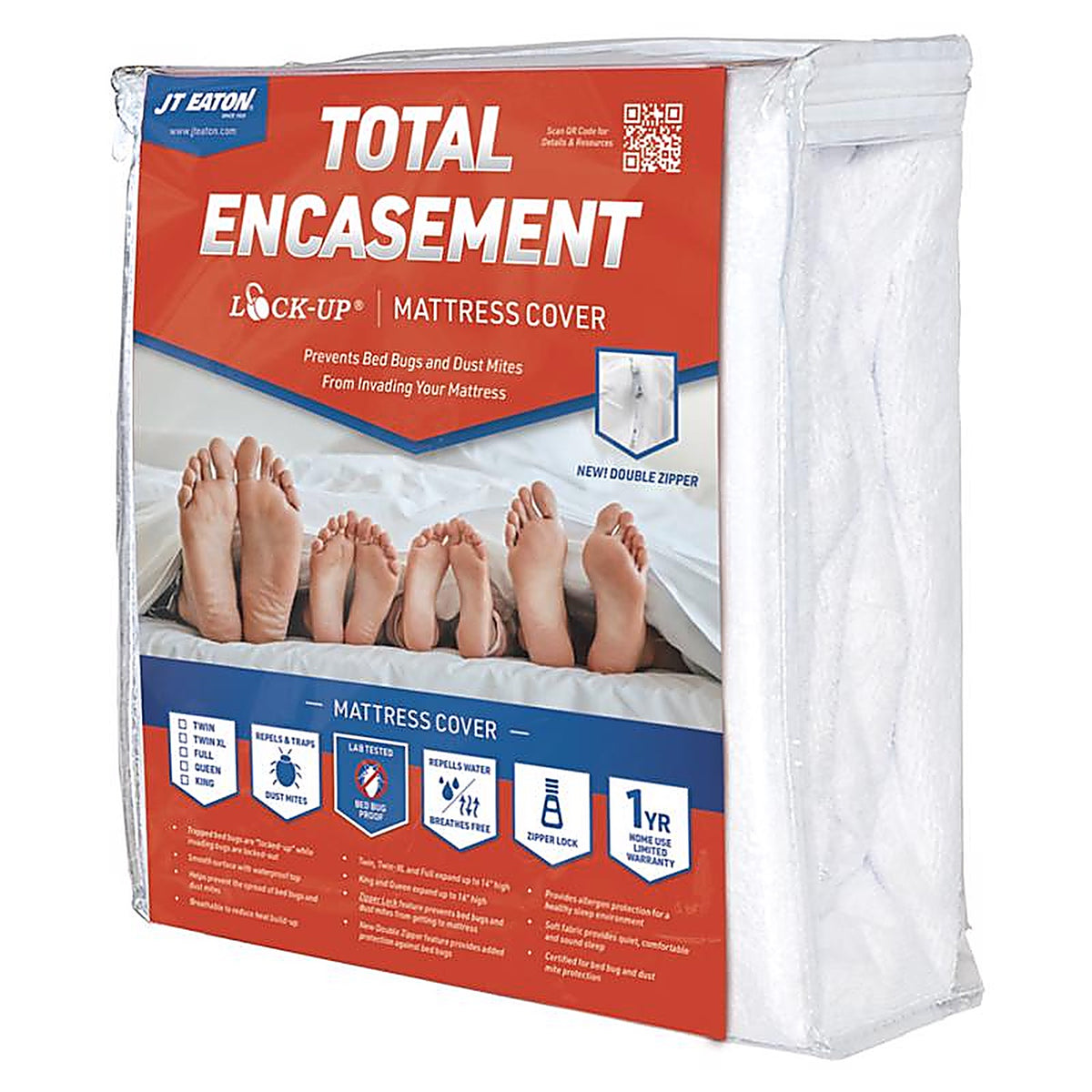 JT Eaton - 83FULENC - Lock-Up Full White Stretch-Knit Polyester Mattress Encasement Cover