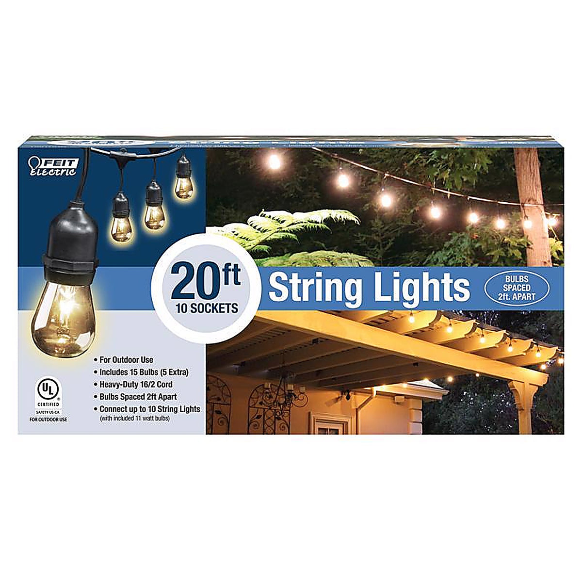 Feit - SL20-10 - Incandescent String Light Set Clear 20 Ft. 10 Lights