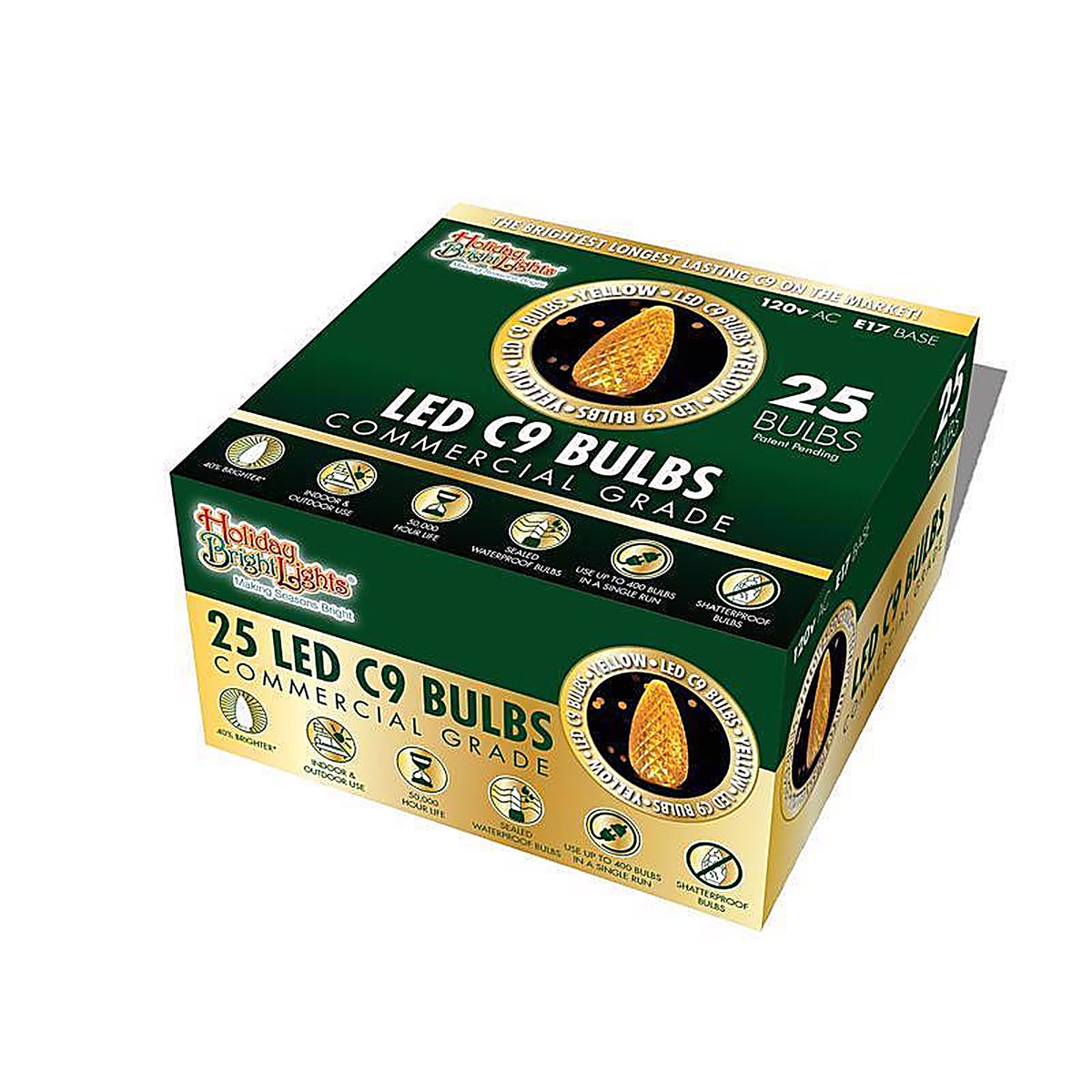 Holiday Bright Lights BU25LEDFC9-TYLA LED C9 Yellow 25 count Replacement Christmas Light Bulbs