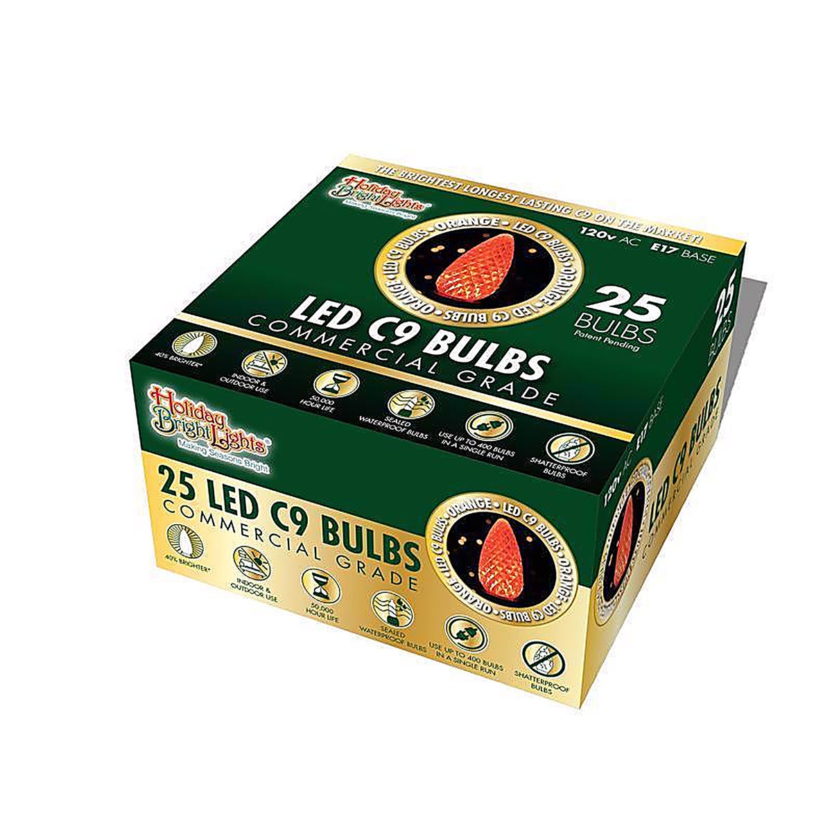 Holiday Bright Lights BU25LEDFC9-TORA LED C9 Orange 25 count Replacement Christmas Light Bulbs