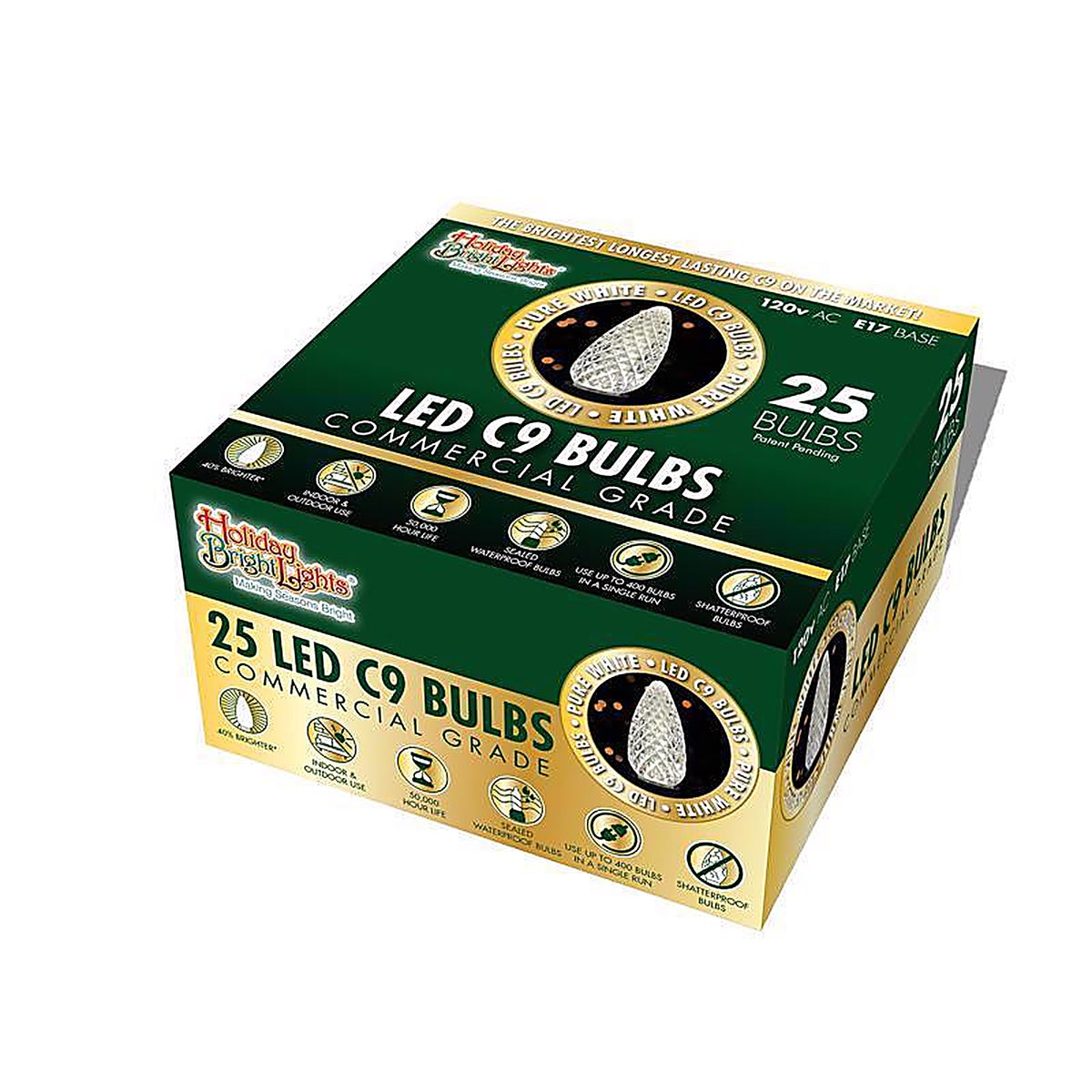 Holiday Bright Lights BU25LEDFC9-TPWA LED C9 Pure White 25 count Replacement Christmas Light Bulbs