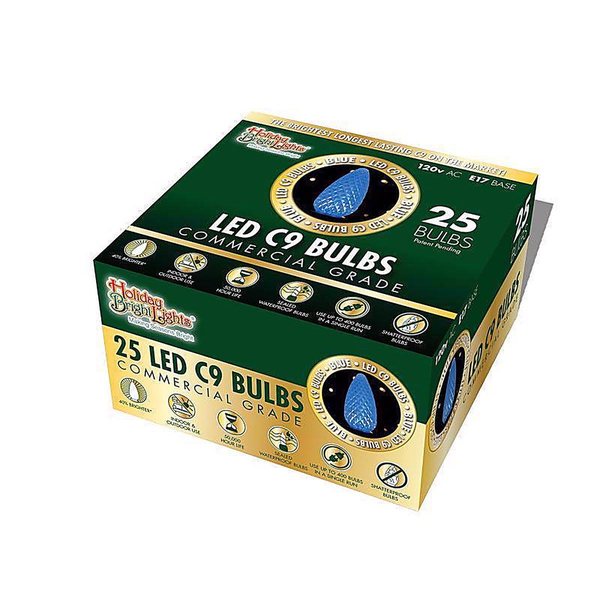 Holiday Bright Lights BU25LEDFC9-TBLA LED C9 Blue 25 count Replacement Christmas Light Bulbs