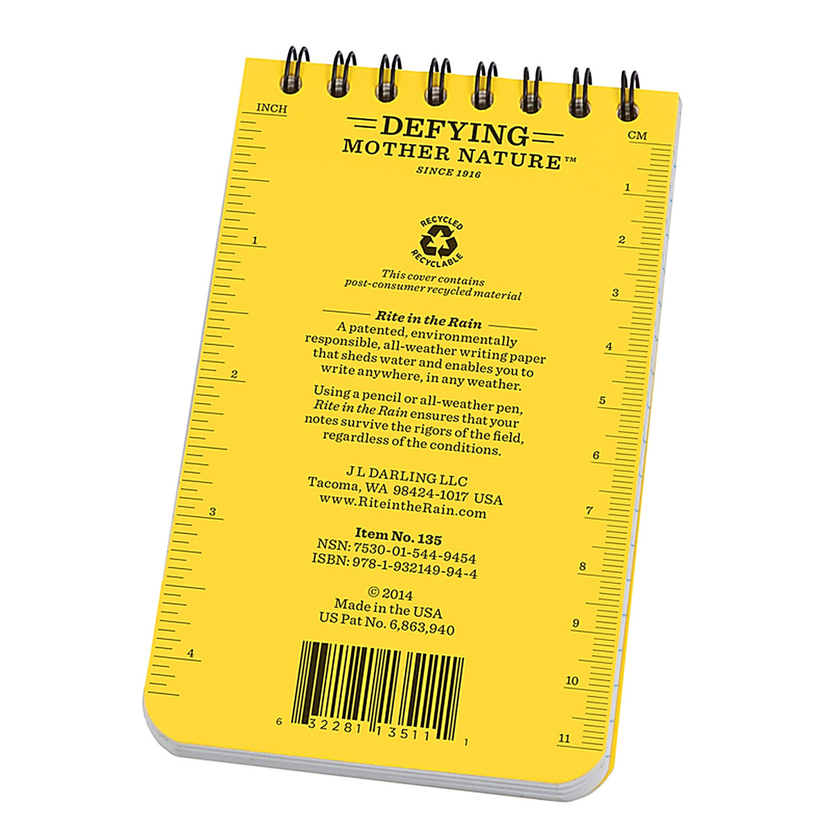 Rite in the Rain - 135 - 3 In. W X 5 In. L Top-Spiral Yellow Notebook