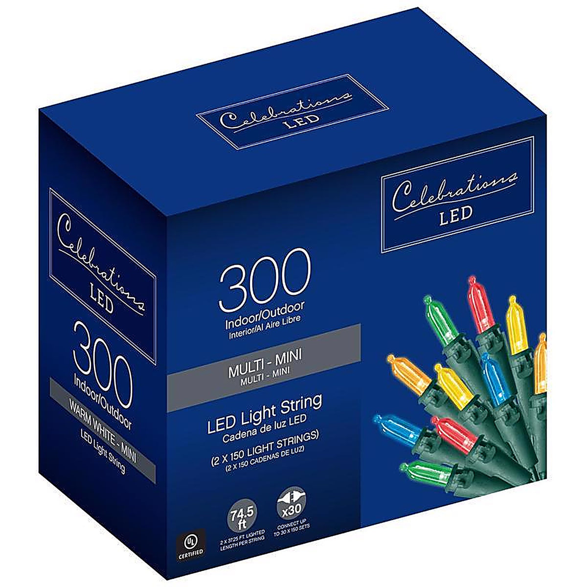 Celebrations 40766-71 LED Mini Multi-color 300 count String Christmas Lights 74.5 ft.