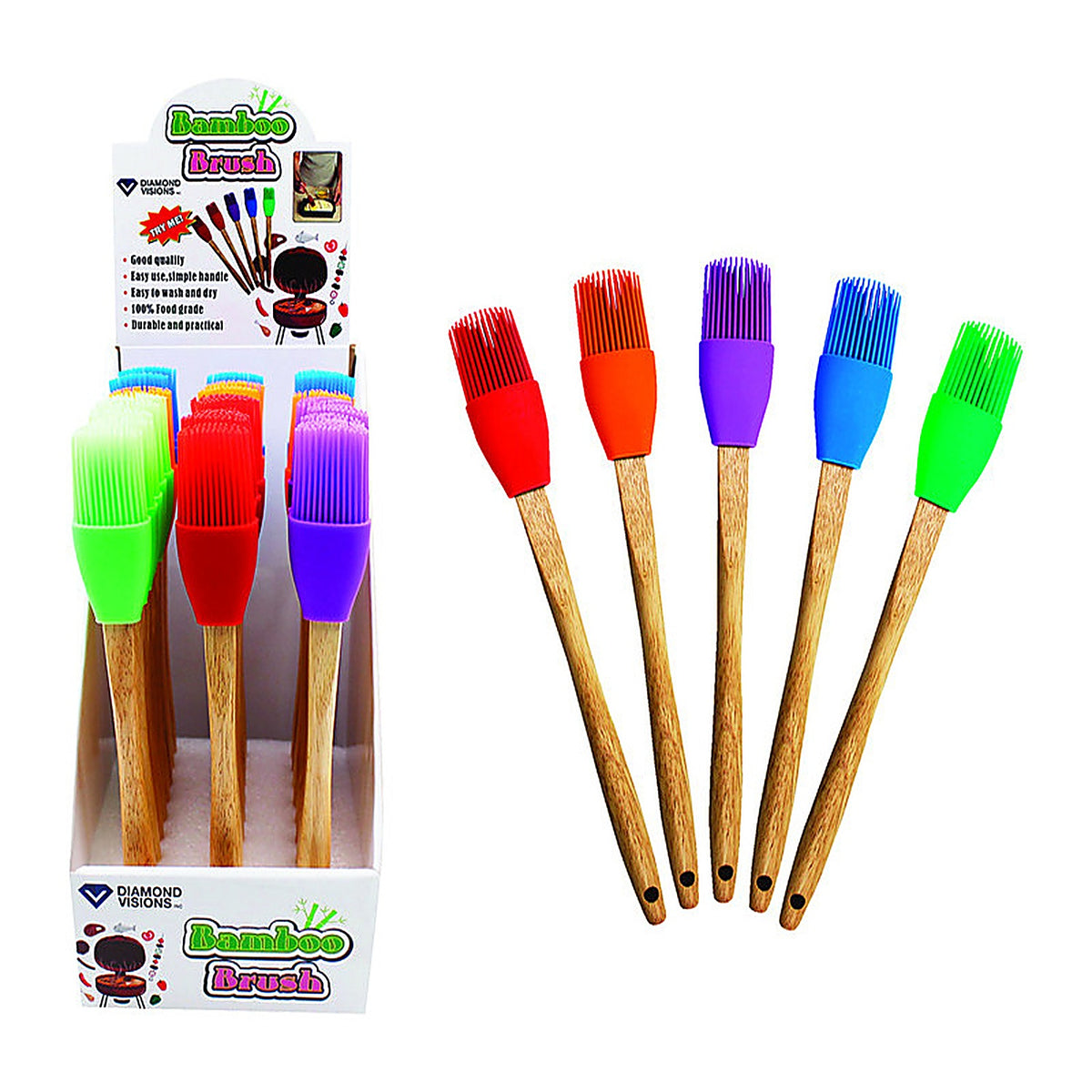 Home Plus 11-1839 Assorted Bamboo/Silicone Basting Brush