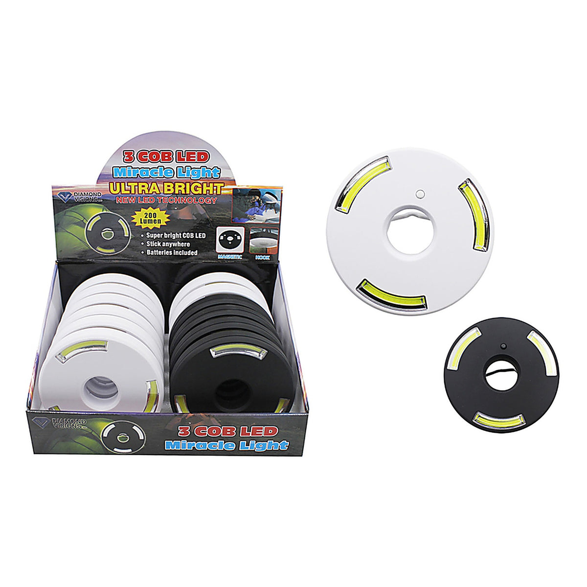Diamond Visions 08-1896 3 COB 200 lumens Assorted High Performance LED Miracle Light AA Battery