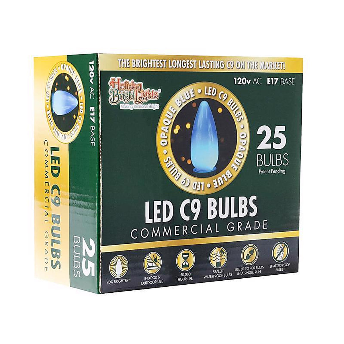 Holiday Bright Lights BU25LEDSC9-OBLA LED C9 Blue 25 count Replacement Christmas Light Bulbs