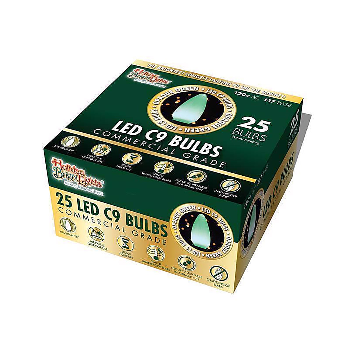 Holiday Bright Lights BU25LEDSC9-OGRA LED C9 Green 25 count Replacement Christmas Light Bulbs