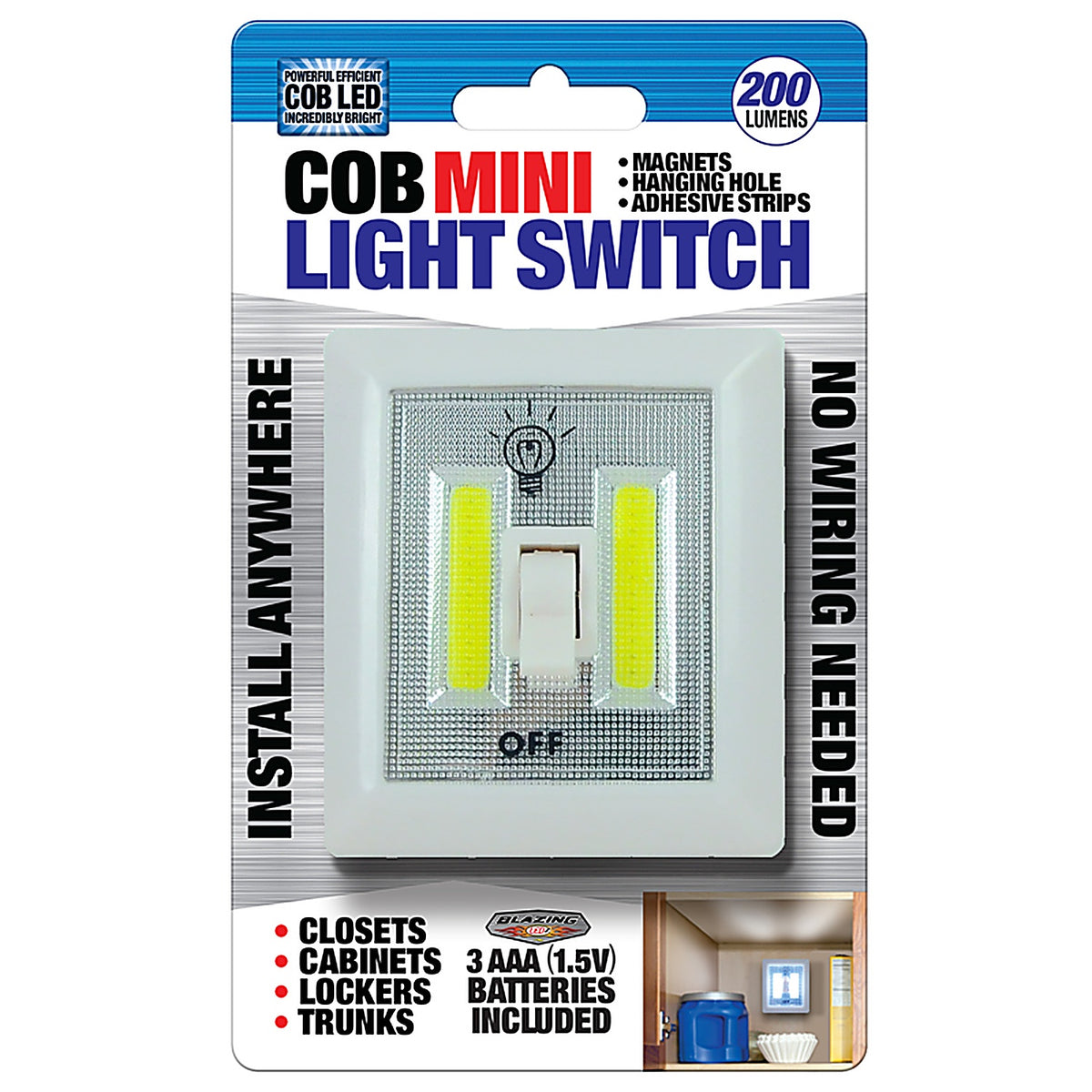Blazing LEDz 702467 COB Mini Manual Battery Powered LED Light Switch