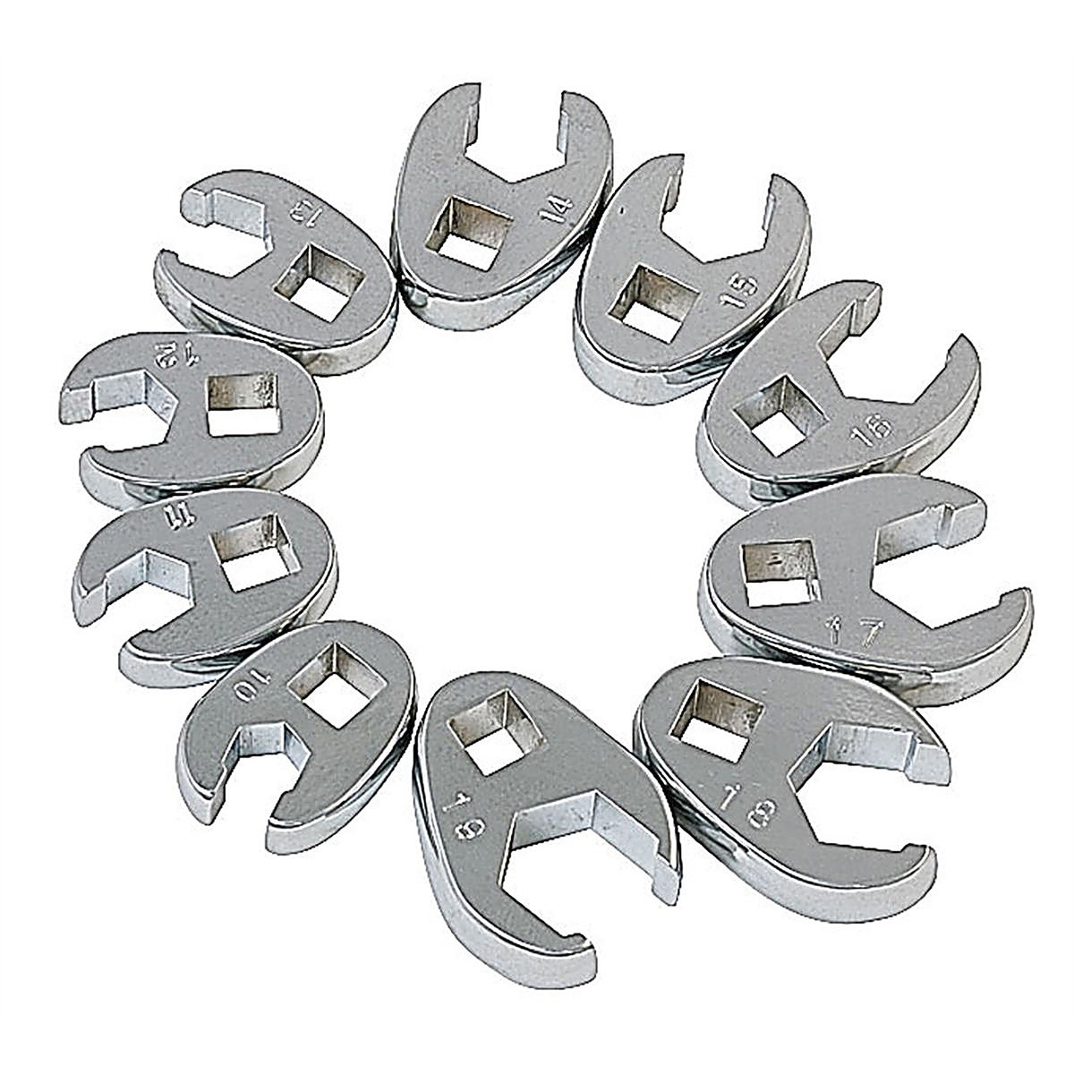 Sunex 9710M 10/pc 3/8in. Drive, Fully Polished Metric Flare Nut Crowfoot Wrench Set