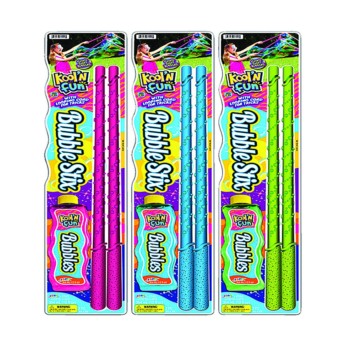 JA-RU 1510 Kool N Fun Kool N Fun Bubble Set with Wand Plastic Assorted 3/pc.