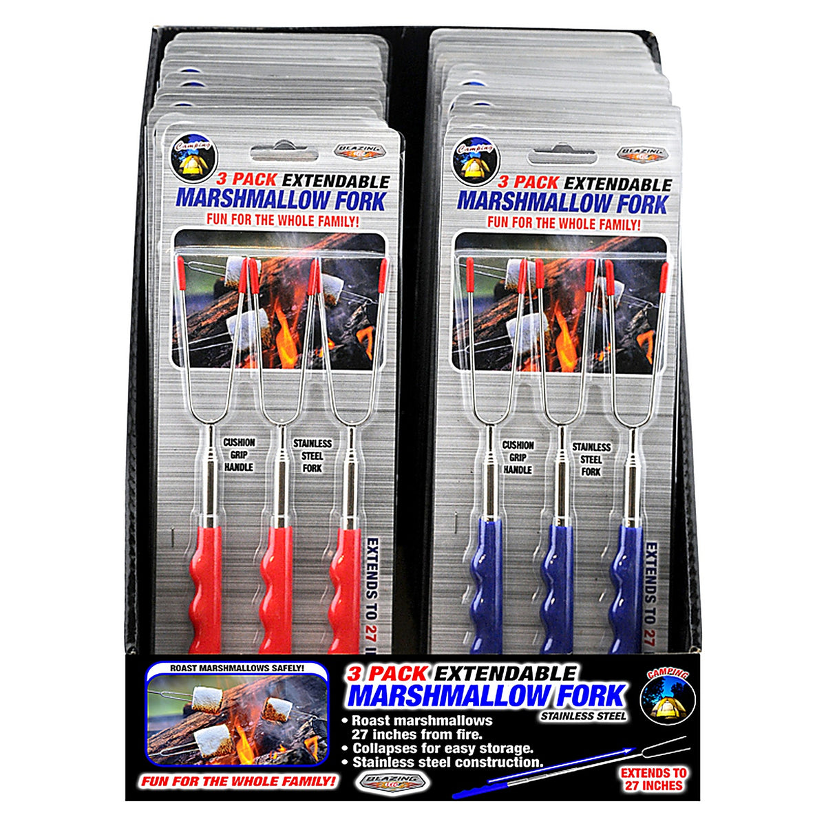 Blazing LEDz 702480 Open Flame Roasting Extendable Marshmallow Fork Plastic/Stainless Steel 3/Pack