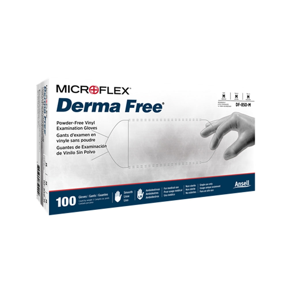 Ansell DF-850 MICROFLEX Derma Free Vinyl Exam, Large 100/Pack