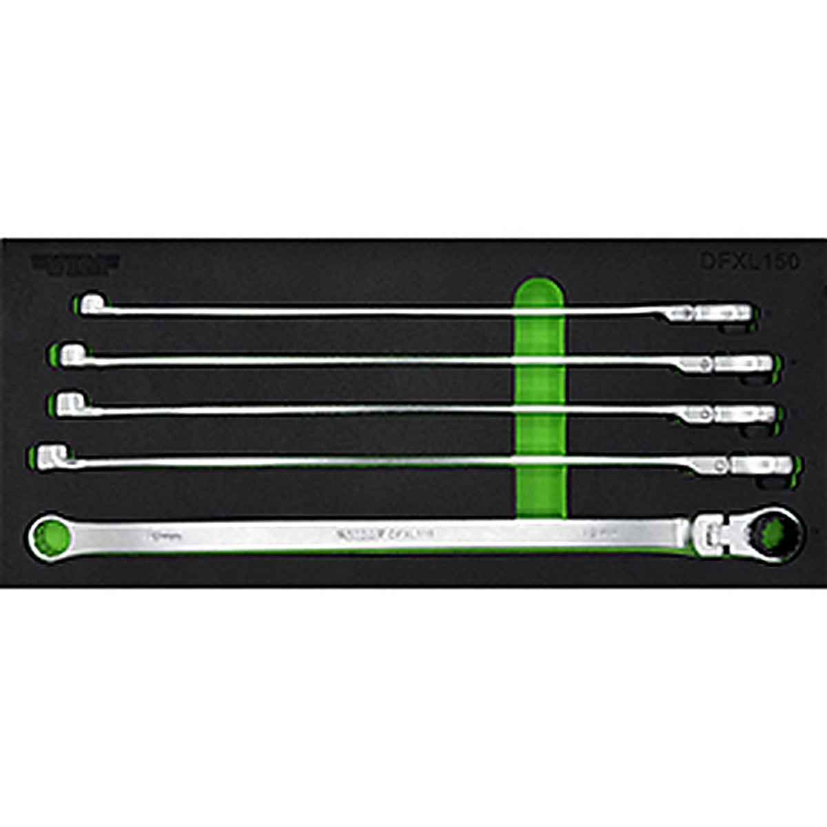 VIM Tools - DFXL150 - 5 Piece Deep Spline Ratcheting Flex Head Wrench Set (15-19 mm)